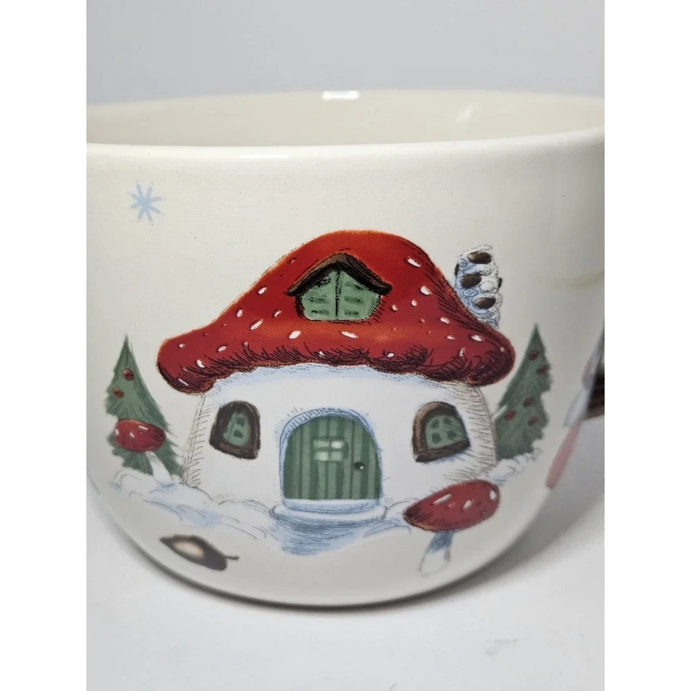 Christmas Bird Gnome Ceramic Batter Bowl Spout Faux Twig Handle Holiday Time 2Qt